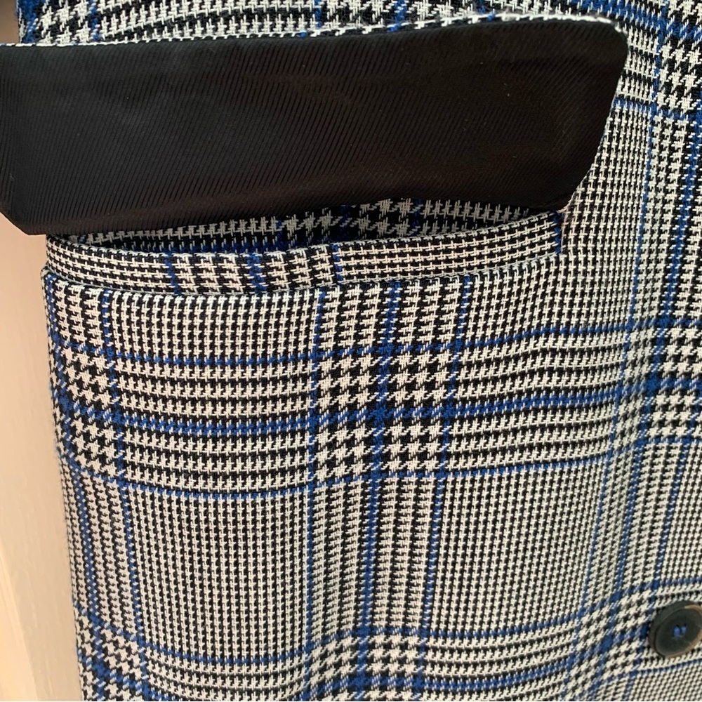 MSGM Glen Plaid Blue Ruffle Wool Blend Double Breasted Coat IT 42 - Picture 7 of 14